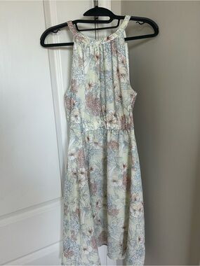 Tommy Hilfiger Cream Floral Halter Midi Dress with Pastel Blue and Blush Details
